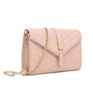 Miss Lulu V-Stitched Flap Leather Chain Bag - Stylish Pink Shoulder Bag for Women | Chic & Elegant Fashion Accessory
