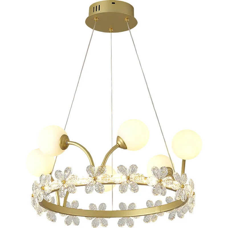 Modern Luxury Gold Finish Frame Crystal Flower Edging 6/8/10-Light Chandelier For Living Room