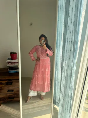 Mul Cotton Chikankari Kurti - Rosewood