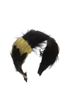 Narrow Feather Headband - Black/Gold