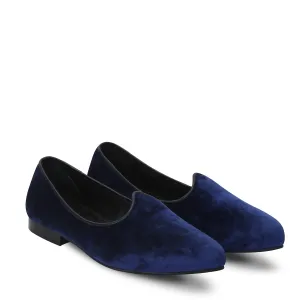 Navy Blue Italian Velvet Jalsa Jutti By Brune & Bareskin