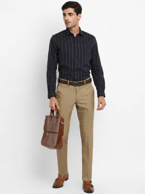 Navy Cotton Striped Slim Fit Shirt