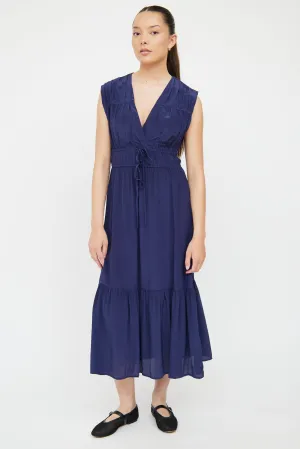 Navy Satin Aletta Shirred Dress