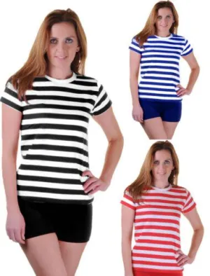 New Ladies Womens Short Sleeve Stripe T-Shirt Top Fancy Dress Costume