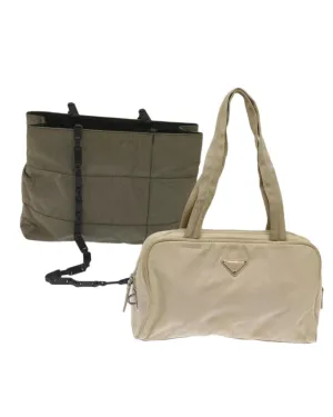 Nylon Hand Bag Set with Cream and Green Tones