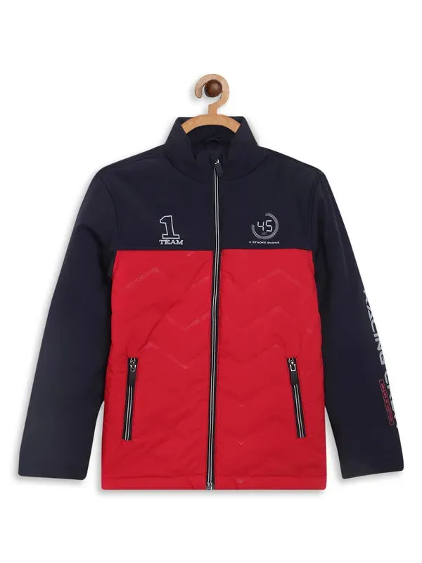 Octave Boys Red Colourblocked Padded Jacket With Patchwork