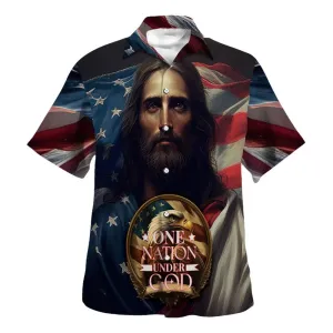One Nation Under God Hawaiian Shirt - Jesus Eagle American Flag Hawaiian Shirts For Men & Women - Christian Hawaiian Shirt - Hawaiian Summer Shirts
