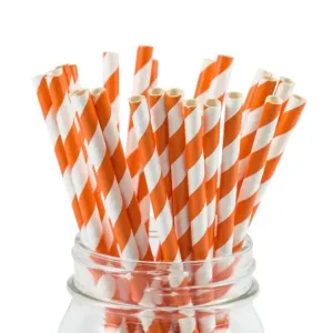 Orange Striped Paper Straws - 25 Pkt
