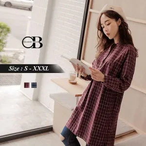ORANGEBEAR LONG SLEEVE CHECKED DRESS