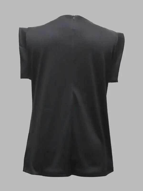 Original Casual High-Neck Cap Sleeves Face Printed T-Shirt Top