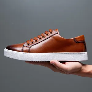 Owlkay Men's trendy sneakers British style polished casual shoes