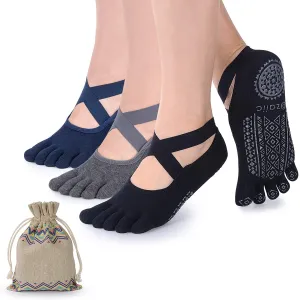 Ozaiic Yoga Socks for Women with Grips, Non-Slip Five Toe Socks for Pilates, Barre, Ballet, Fitness