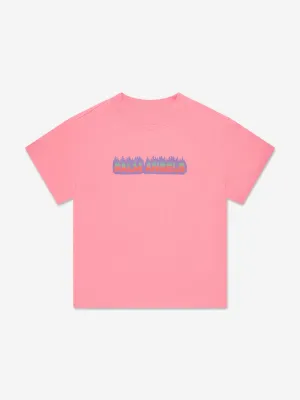 Palm Angels Girls Flames Regular T-Shirt in Pink