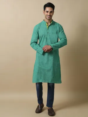 Parrot Green Cotton Weave Long Kurta