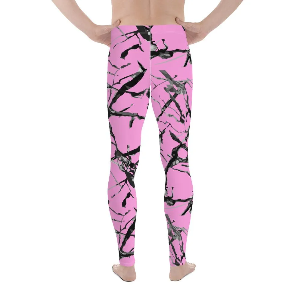 Pink Marble Print Men's Leggings, Abstract Print Premium Meggings Tights- Made in USA/EU
