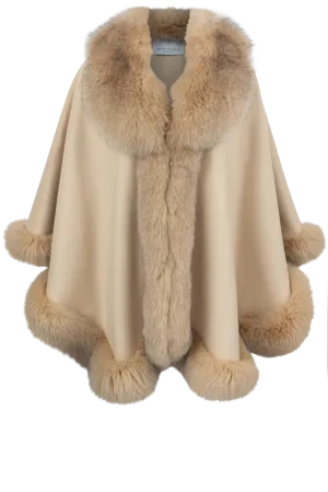Pinto Ranch Cashmere & Fox Fur Cape - Tan