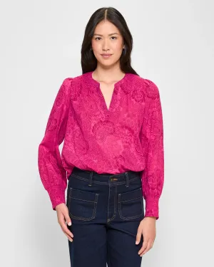 popular  Shirred Yoke Grandad Shirt - Textured Floral