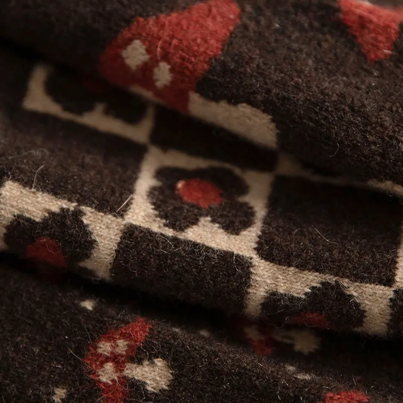 Preppy Style Warm Wool Winter Checkered Mushroom Socks