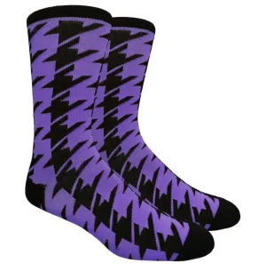 Purple and Black Houndstooth Dress Socks (Adult Large - Men's Shoe Sizes 8-12)