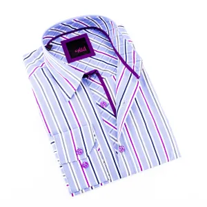 Purple Striped Button Down Shirt W/Plaid Trim