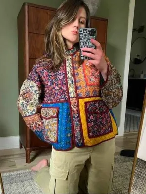 Quilted Jacket Boho Women's Fashion Vintage Floral Print Light Cotton Coat