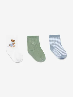 Ralph Lauren Baby Boys 3 Pack Bear Socks Set in Multicolour