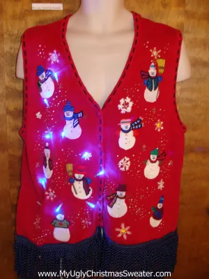 Red Light Up Ugly Xmas Sweater Vest with Fringe