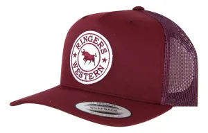 Ringers Western Signature Bull Trucker - Burgundy with Burgundy & White Patch
