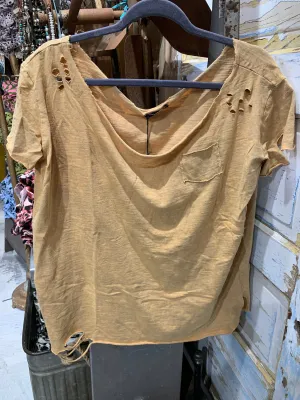 Rip Distressed Tee - Vintage Mustard