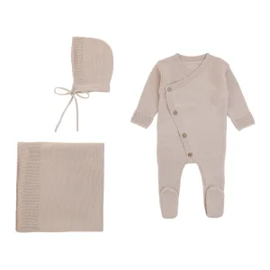 Rommp Eyelet Trim Beige Knit Onesie