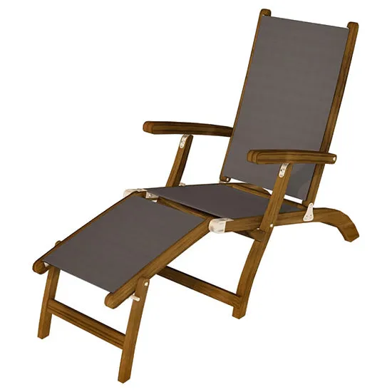 Royal Teak 3-Piece Steamer Folding Sling Lounge Chair & Miami Round Side Table Set