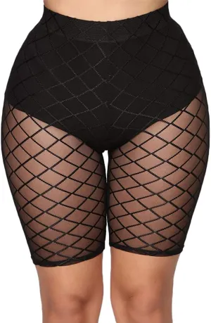 RUEWEY Women See Throug Mesh Fishnet Swimsuit Cover up Pants Bikini Bottom Cover up Shorts