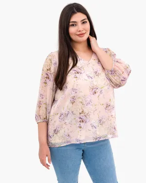 Ruth V-Neck Floral Blouse | Peach / Lilac