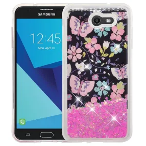 Samsung Galaxy J7 (2017) / J7 Sky Pro / J7 Perx / J7 V / J7 Prime / Galaxy Halo Case, Luxury Bling Glitter Liquid Quicksand Cover - Pink Butterfly