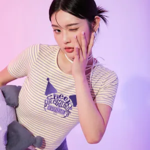 Sanrio Kuromi Short Embroidered Cropped Stripe T-Shirt