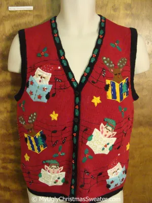 Santa and Elves Carolling Ugly Christmas Sweater Vest