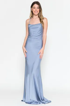 Satin Long Sleeveless Cowl Dress by Amelia Couture 6111