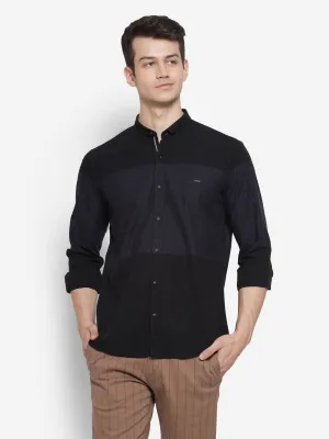 Self Design Black Slim Fit Casual Shirt