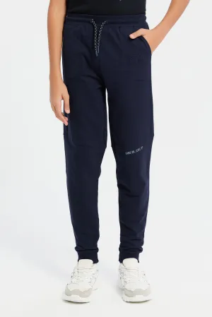 Senior Boys Navy Embossed Active Pants