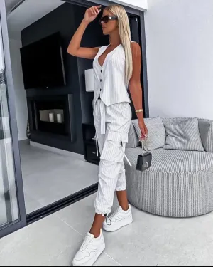 SHP White Vest&Pants Casual Outfit - 2 piece set