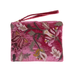 SILK VELVET ZIP POUCH - POPPY PINK