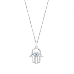 Silver & Co Hamsa Evil Eye Blue White Cubic Zirconia Pendant SPG0071