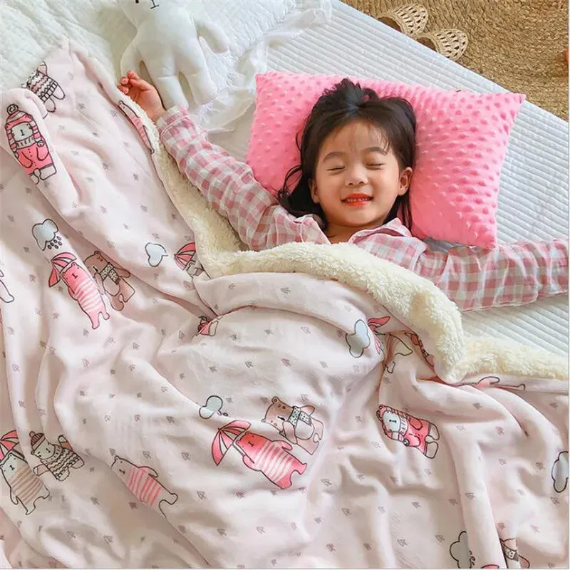 SINOTAO  -  4 Sizes Winter Warm Baby Berber Fleece Blankets Sofa Sleeping Blanket Thickened Warm Plush Coral Fleece Baby Bed Sleeping Quilt