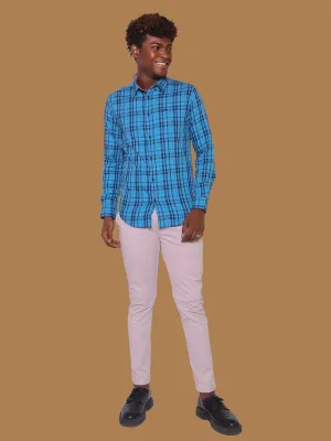 Sky Blue Checks Shirt for Men (GBM9002)