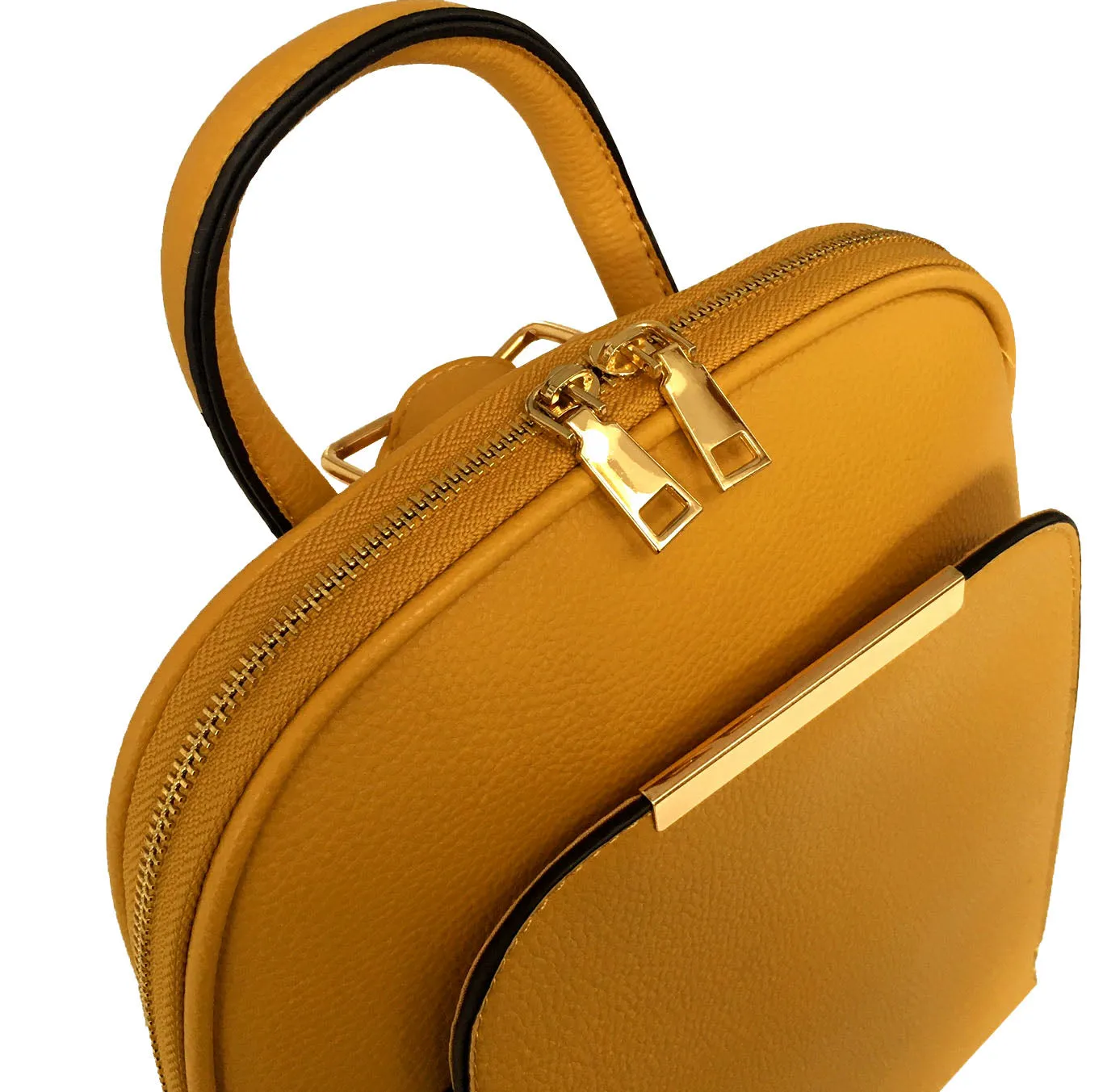 SMALL MULTI COMPARTMENT CROSS BODY BACKPACK WITH TOP HANDLE - MUSTARD YELLOW