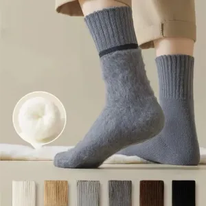 Sohiwoo Men's Autumn Winter Socks Cashmere Stocking Wool Sock Extra Thick Stocking Mid-tube Socks Winter Simple Fashion Socks Long Socks