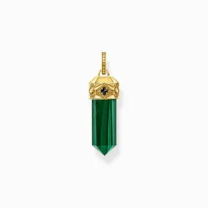 Sterling Silver Gold Plated Zirconia Green Hexagon Shaped Pendant PE964-414-6