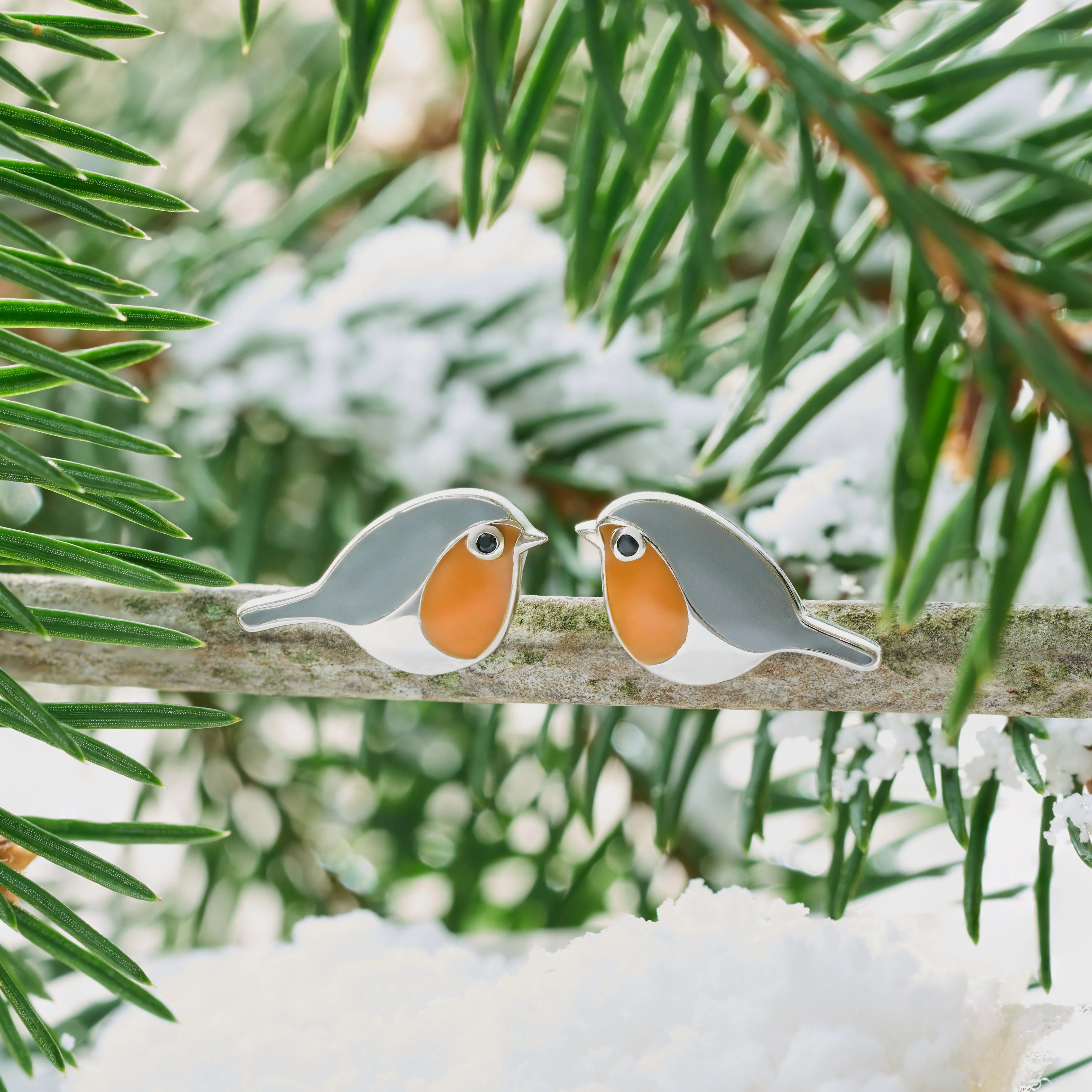 Sterling Silver Robin Studs