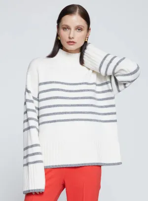 Striped Mock Neck Sweater Cream