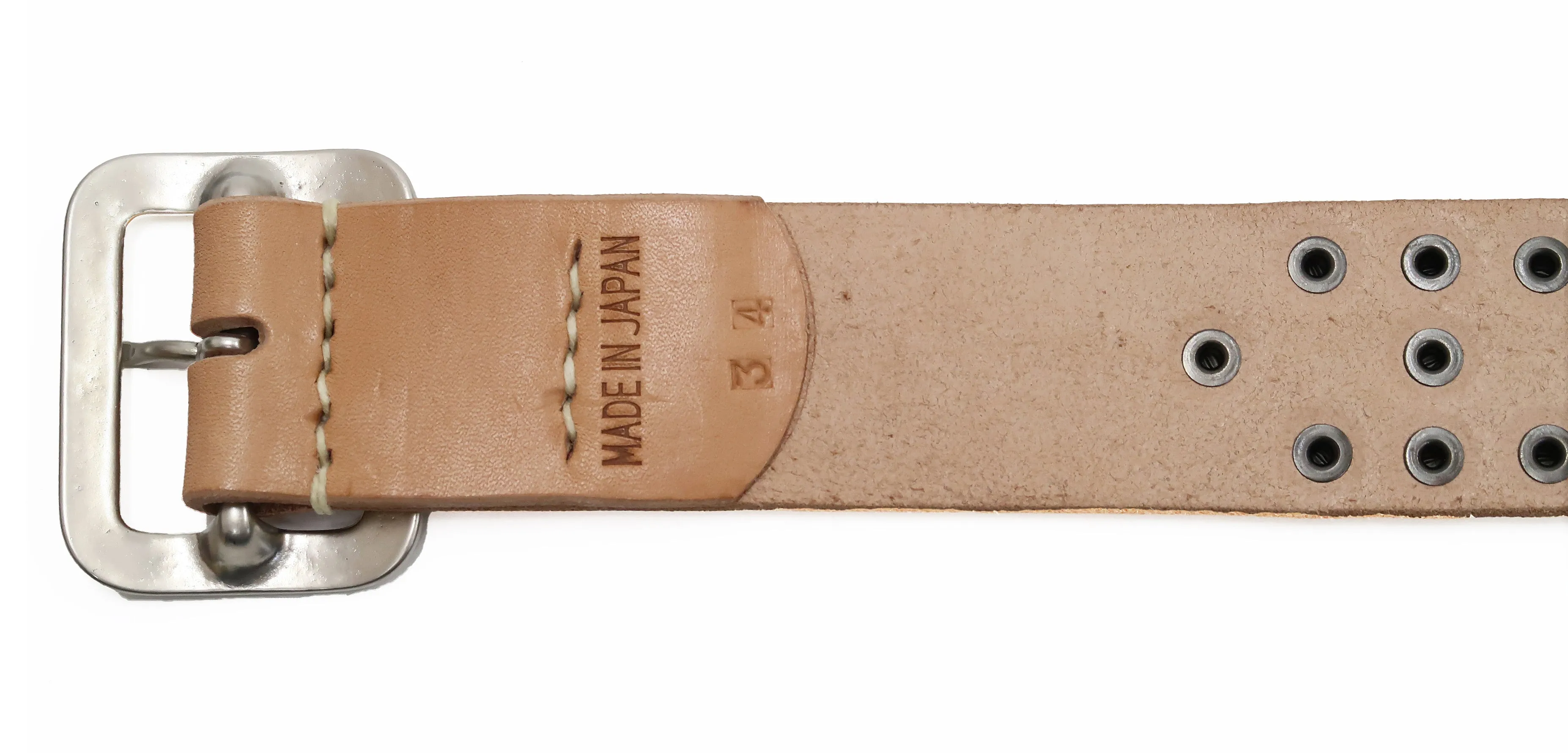 Sugar Cane Studded Belt Men's Ccasual 40mm Wide/4mm Thick Cowhide Leather Belt with Single Prong Square-Shaped Buckle SC02321 133 Beige
